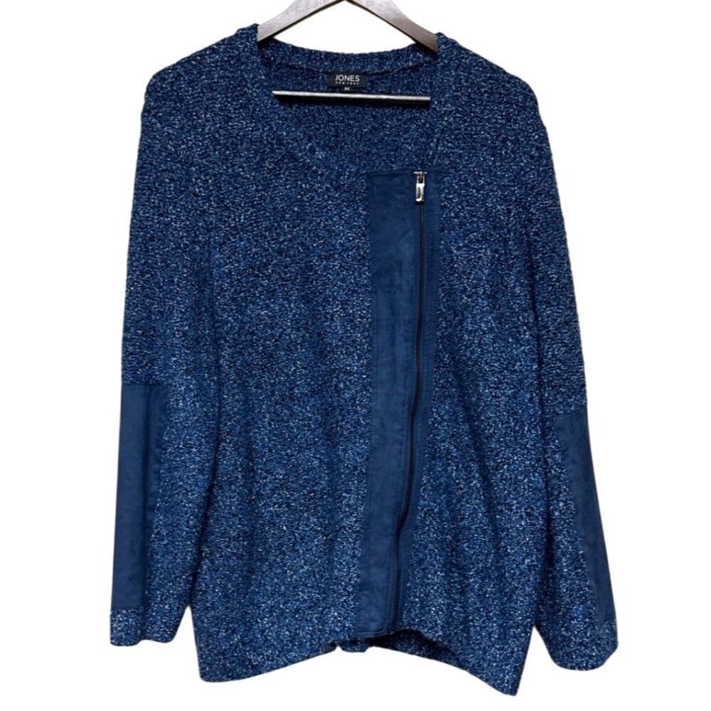 Jones New York Women's Sweater Jacket Zip Asymmetrical Blue Suede Detail 3X - Picture 2 of 11